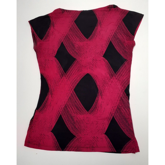 Worthington Women's Size S Maroon/Black Wrap-Design Blouse Short Sleeve Stretch - Picture 4 of 6